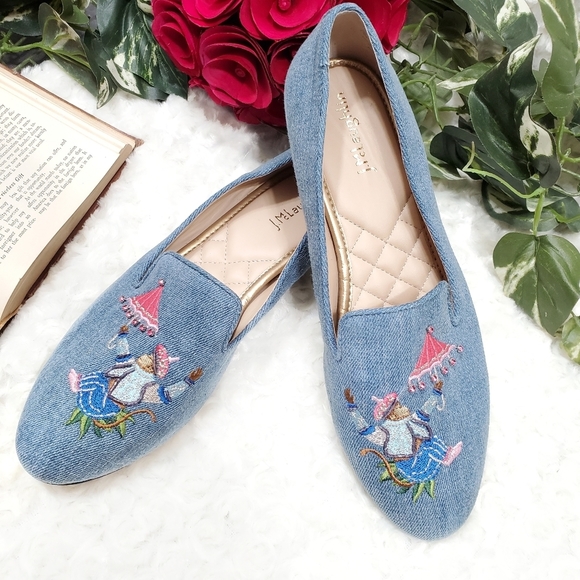 J. McLaughlin Shoes - J. Mclaughlin Jax Embroidered Flats Denim Monkey Embellished